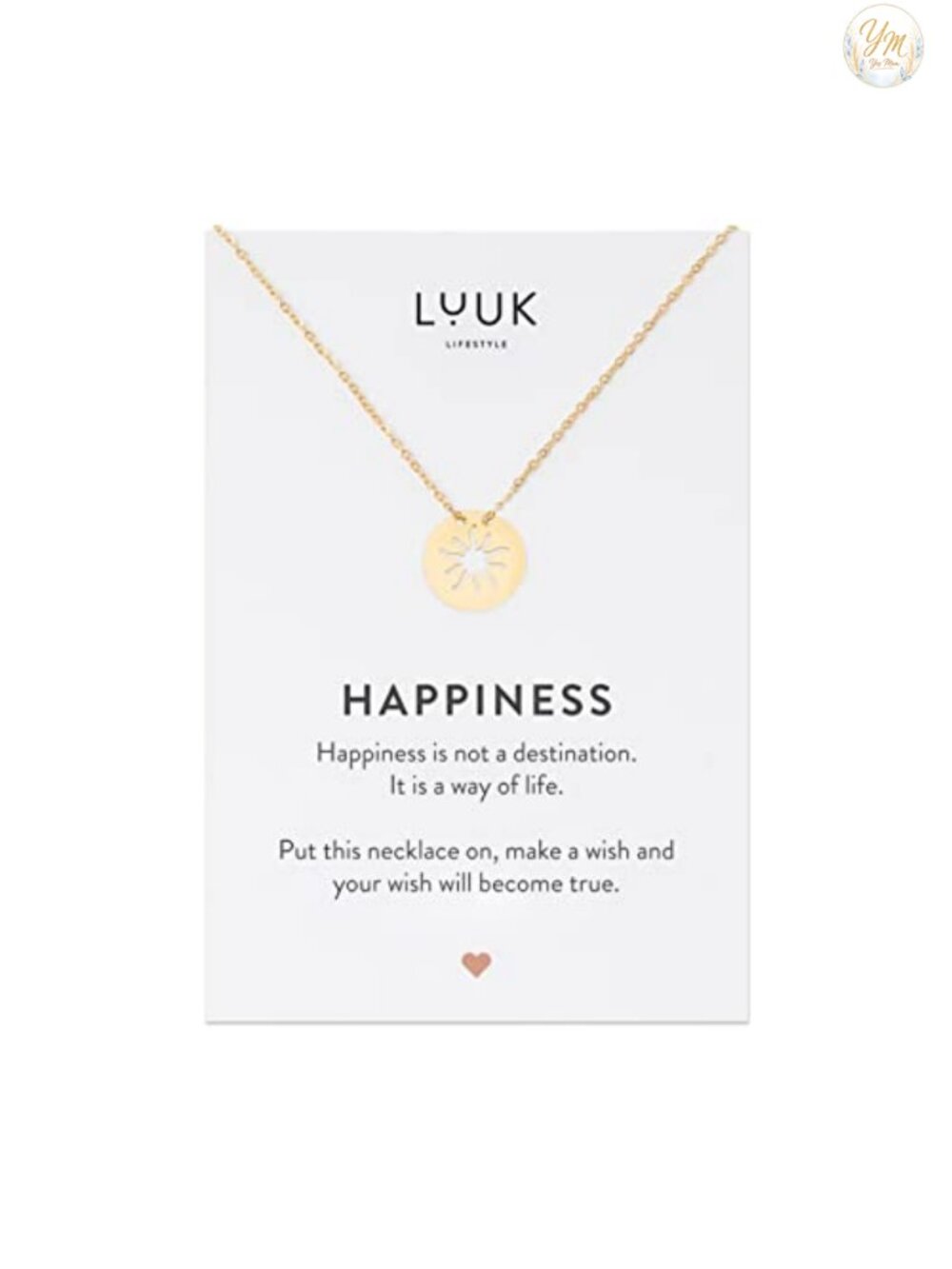Minimalist Stainless Steel Sun Pendant Necklace with Happiness Card Adjustable